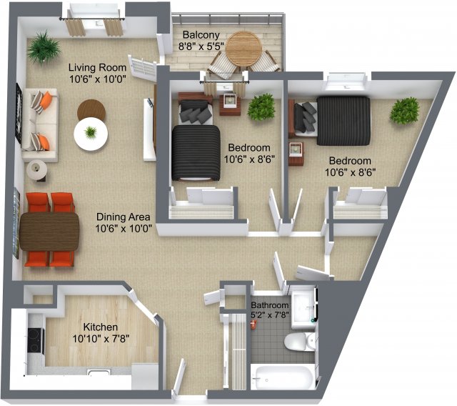 Two bedrooms layout