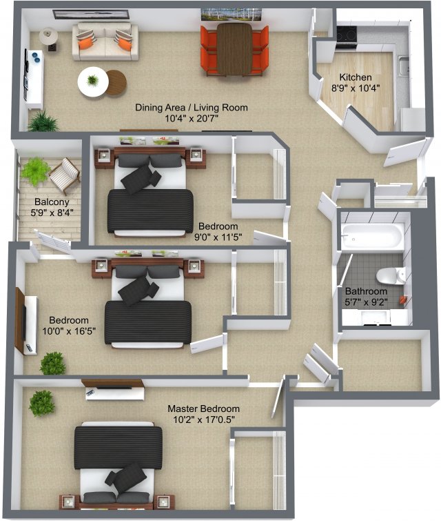 Three bedrooms layout